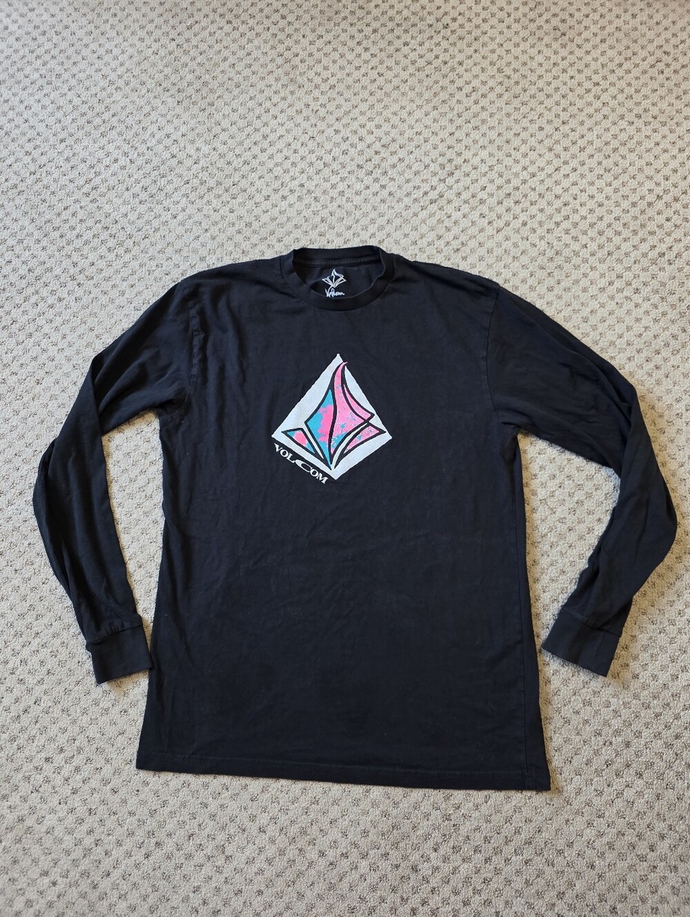 Volcom Black Long Sleeve Tee with Pink and Blue Logo
